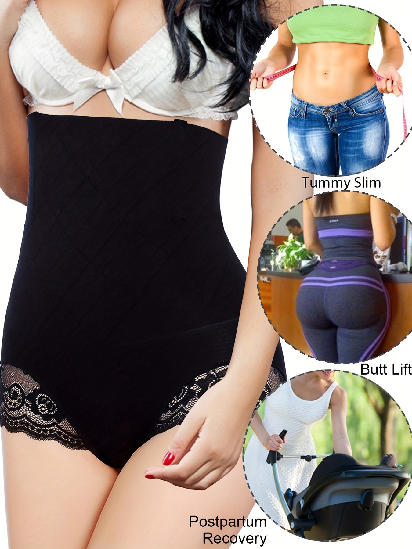 Lace Trim Shaping Panties High Waist Tummy Control Slimmer Panties