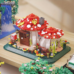 Mushroom House Building Blocks Set with Mushrooms Flowers Pathway