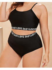  Letter Tape Crop Cami Top & Underwear Bikini Set