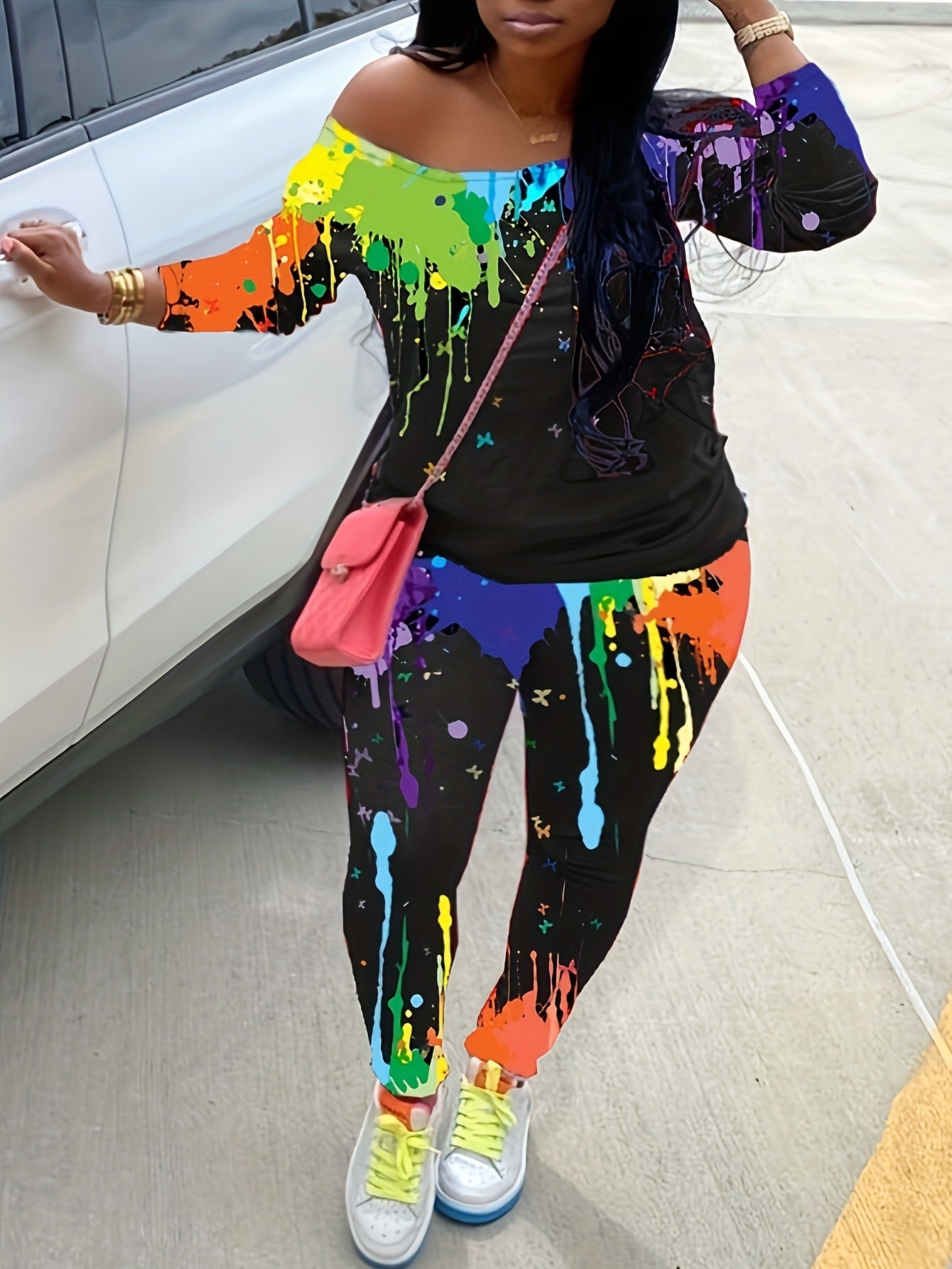  Tie Dye One Shoulder Top & Leggings Set
