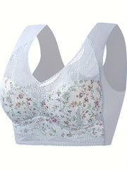 Floral Print Lace Wireless Bra Comfy & Breathable