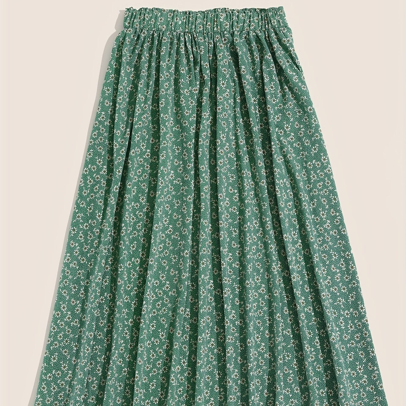  Women's Floral Print Maxi Skirt, Elastic High Rise Pleated Design
