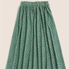  Women's Floral Print Maxi Skirt, Elastic High Rise Pleated Design