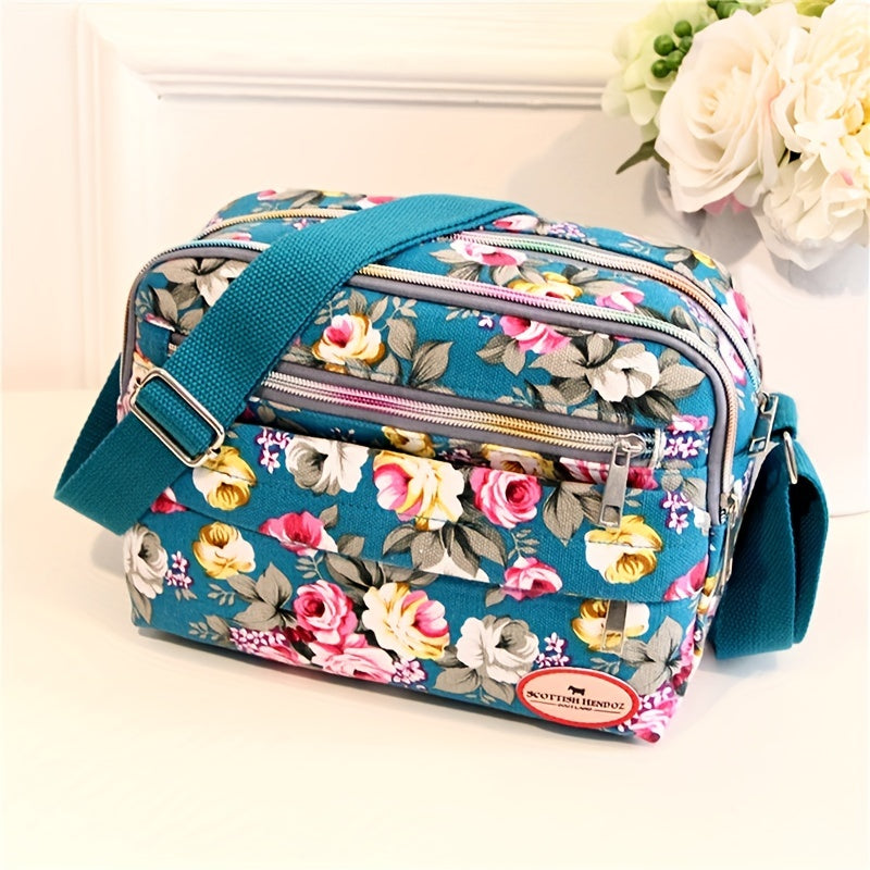 Floral Pattern Crossbody Bag Canvas Shoulder Bag Women's Messenger Bag