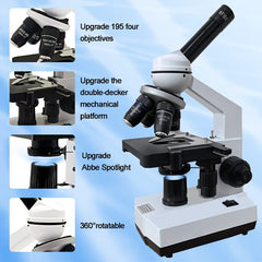 Upgraded 195 Four Port Compound Microscope 2500X Magnification