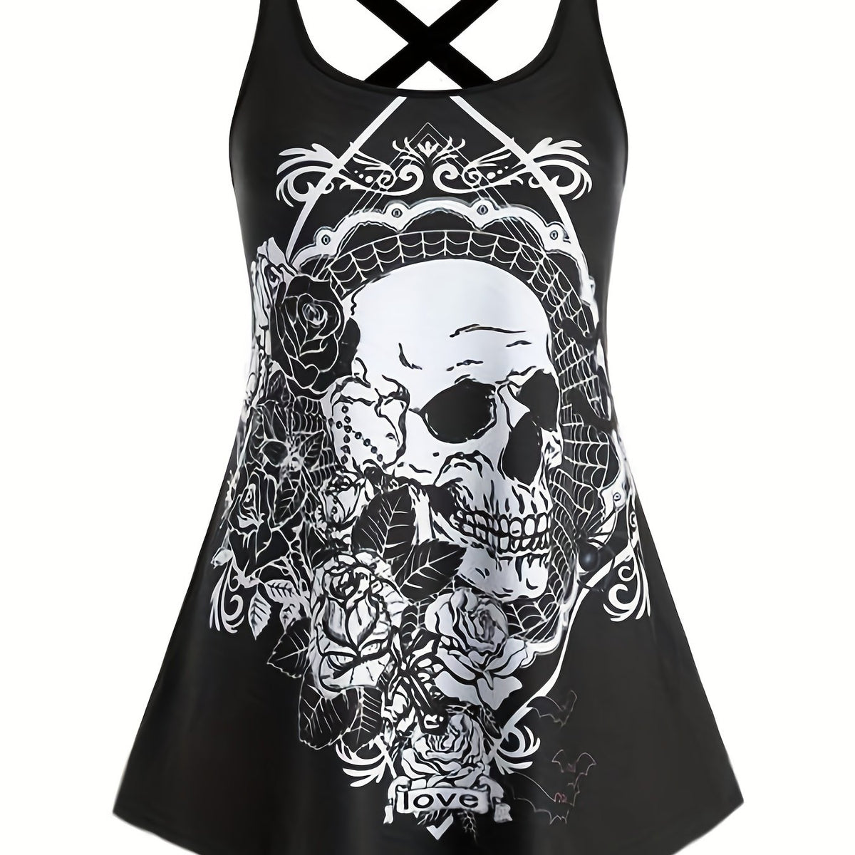Skull & Flower Print Gothic Tank Top Sleeveless Summer Women's Clothing