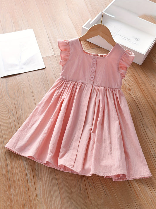 Girls Sundress Cotton Square Neck Ruffle Sleeveless Dress for Summer