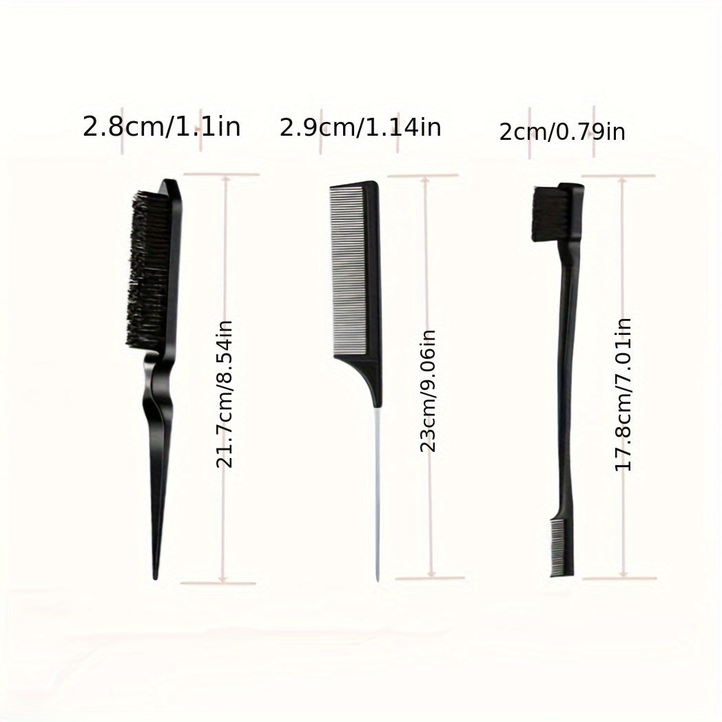 3pcs Hair Styling Comb Set Teasing Hair Brush Rat Tail Comb Edge Brush