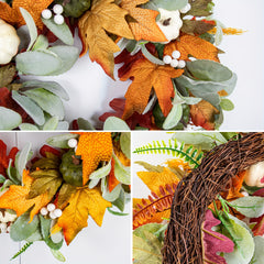 Fall Wreath for Front Door Pumpkin Halloween Thanksgiving Decoration