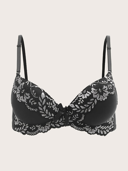 Contrast Lace Jacquard Bra Plus Size Stretch Sexy Bralette