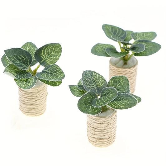 Artificial Eucalyptus Fiddle Leaf Fig Plant Pot for Dollhouse or Terrarium Decor