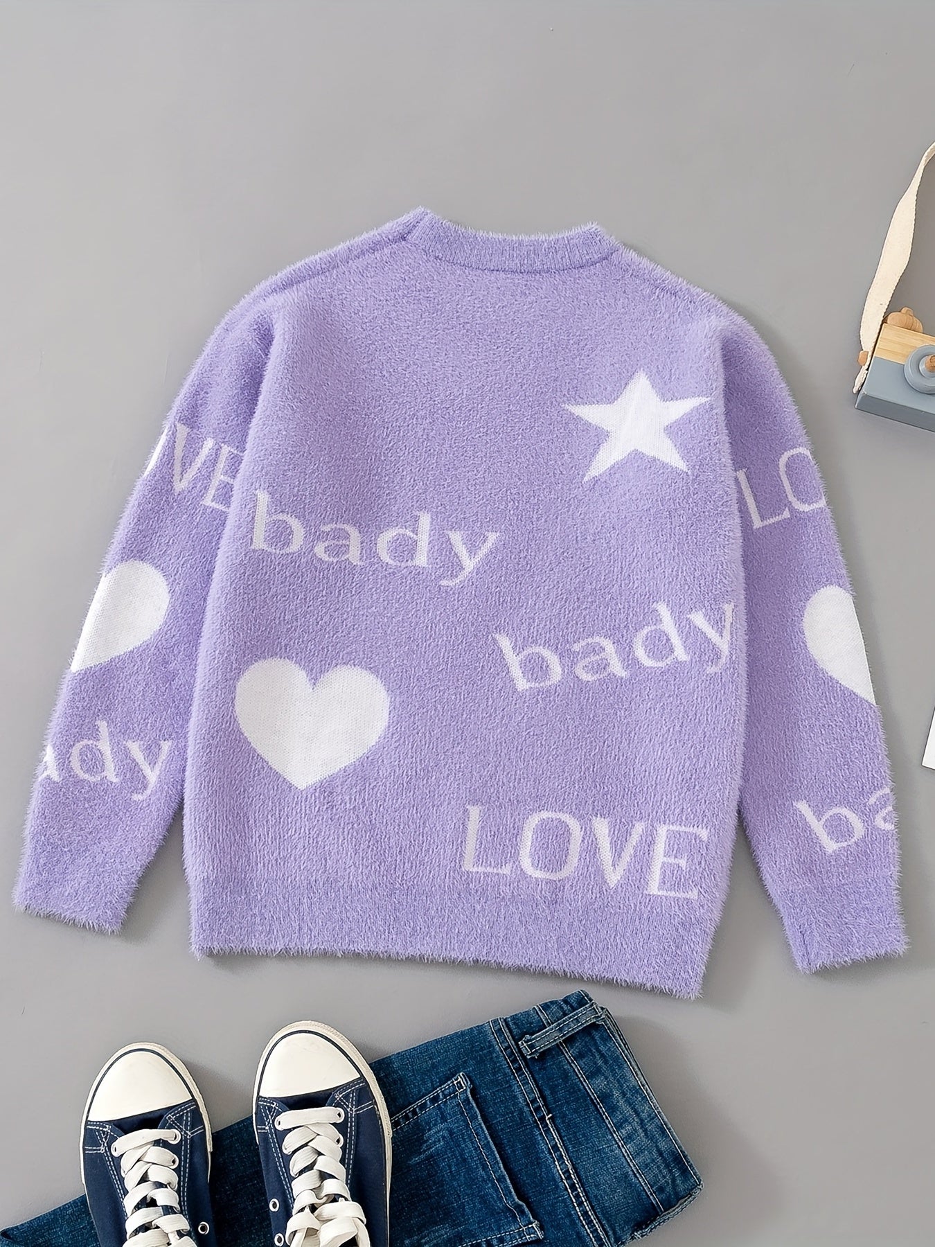 Girls' Knitted Pullover Soft Fleece Warm Sweater