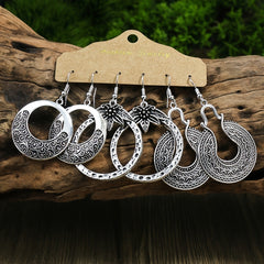 Retro Style Antique Silver 3 Pairs Earrings Set