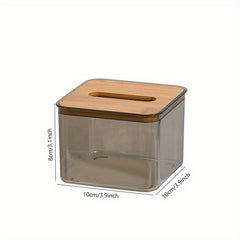 Transparent Tissue Box with Wooden Lid for Toilet Paper and Tissues