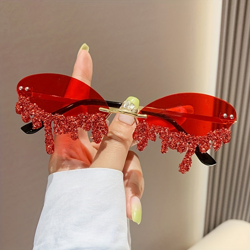 Y2K Rhinestone Flame Sunglasses for Women