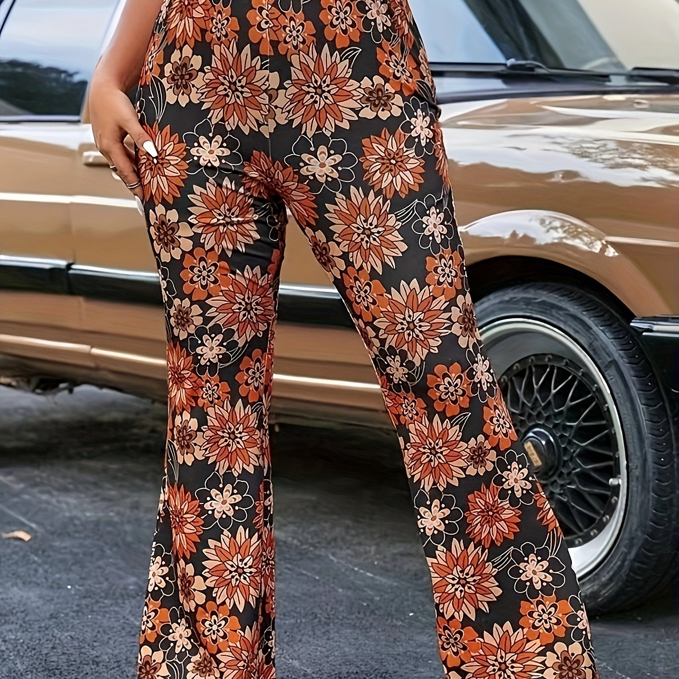 Women's Plus Floral Print High Rise Flared Leg Pants