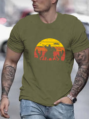 Old West Cowboy Print Men's Graphic Crew Neck Active T shirt Casual Comfy Tees