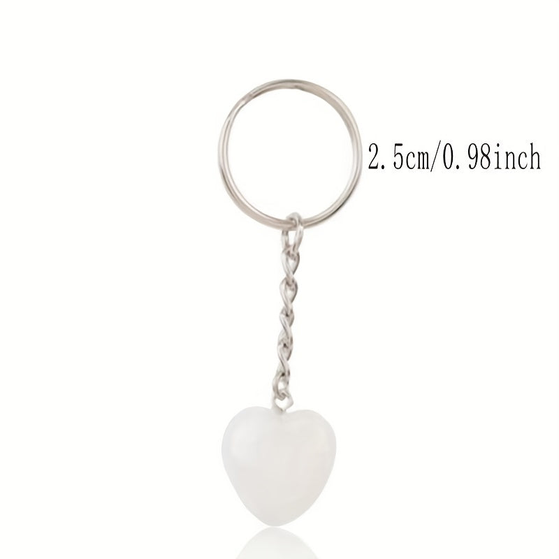 Heart Natural Stone Keychain Jewelry Key Ring Purse Bag Charm