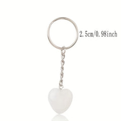 Heart Natural Stone Keychain Jewelry Key Ring Purse Bag Charm