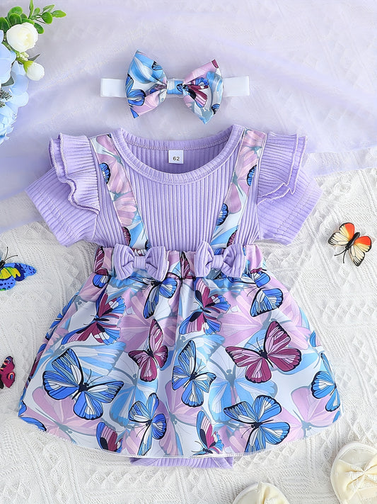 Baby Girls Floral Print Romper Dress Set