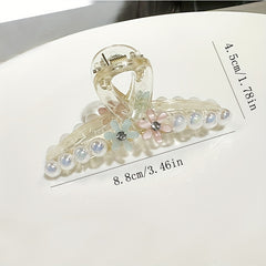 Faux Pearl Hair Claw With Flower Jelly Hair Claw Ponytail Holder