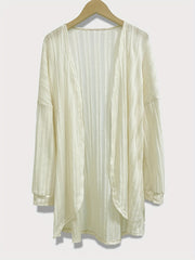  Solid Ribbed Long Sleeve Open Front Cardigan