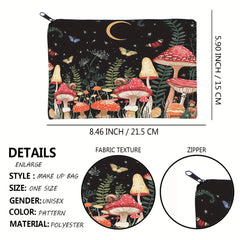 Mushroom Square Cosmetic Bag Adorable Roomy Makeup Toiletry Travel Bag