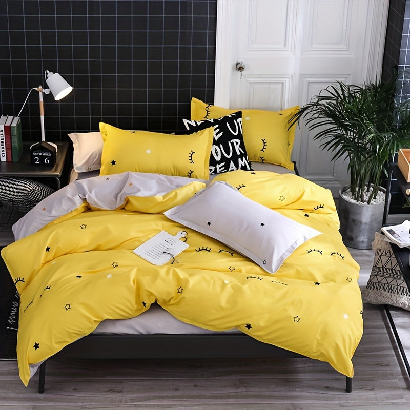 Cartoon Eyelash Print Duvet Cover Set Soft Comfortable Breathable