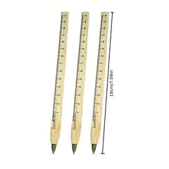 3pcs Multifunctional Ballpoint Pens with Wooden Ruler for School & Office
