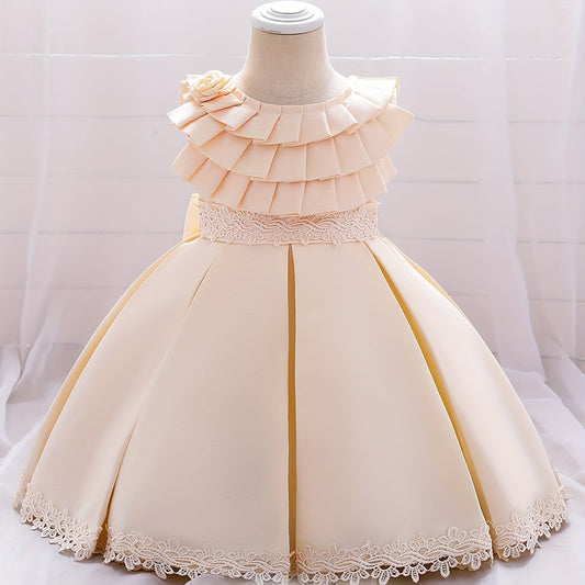 Baby Girls Bowknot Lace Trim Princess Dress Clothes For Performance Gift