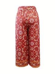  Boho Pants Women's Plus Floral Paisley Print Wide Leg Loose Pants