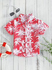 Boys Leaf Print Short Sleeves Shirt For Vacation Beach Kids Summer Clothes