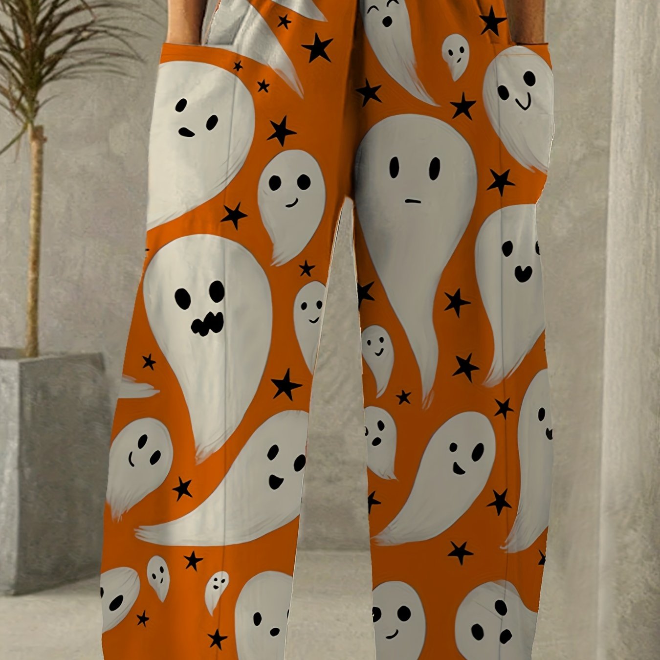 Women's Plus Ghost Print High Rise Wide Leg Pants