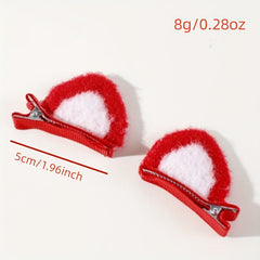 Red Cat Ears Decor Hair Clip Duck Billed Clip for Hair Bang