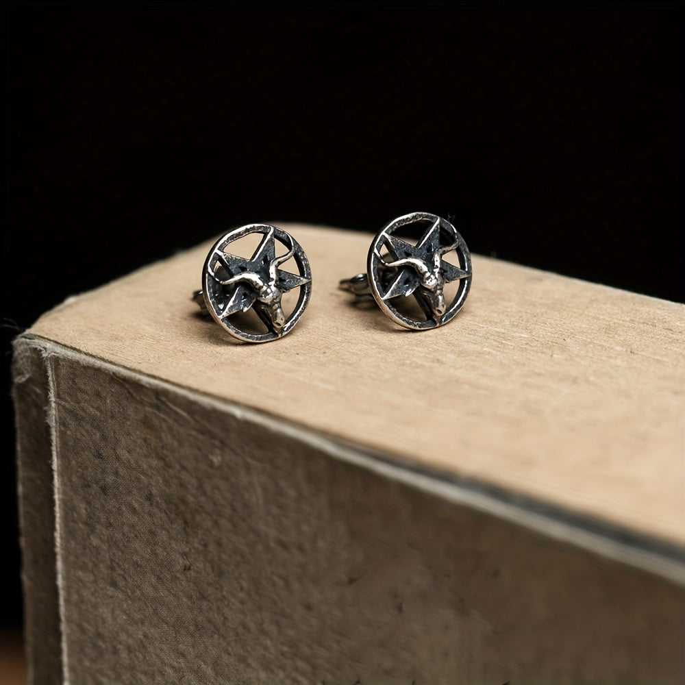 Vintage Gothic Satan Sheep Head Star Stud Earrings