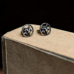 Vintage Gothic Satan Sheep Head Star Stud Earrings