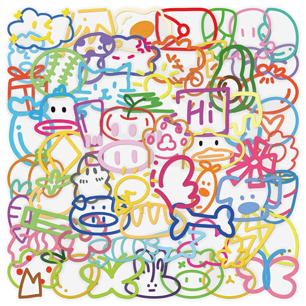 60pcs Cartoon Doodle Stickers Assorted Colors DIY Decals