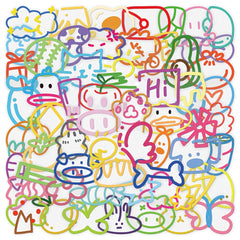 60pcs Cartoon Doodle Stickers Assorted Colors DIY Decals