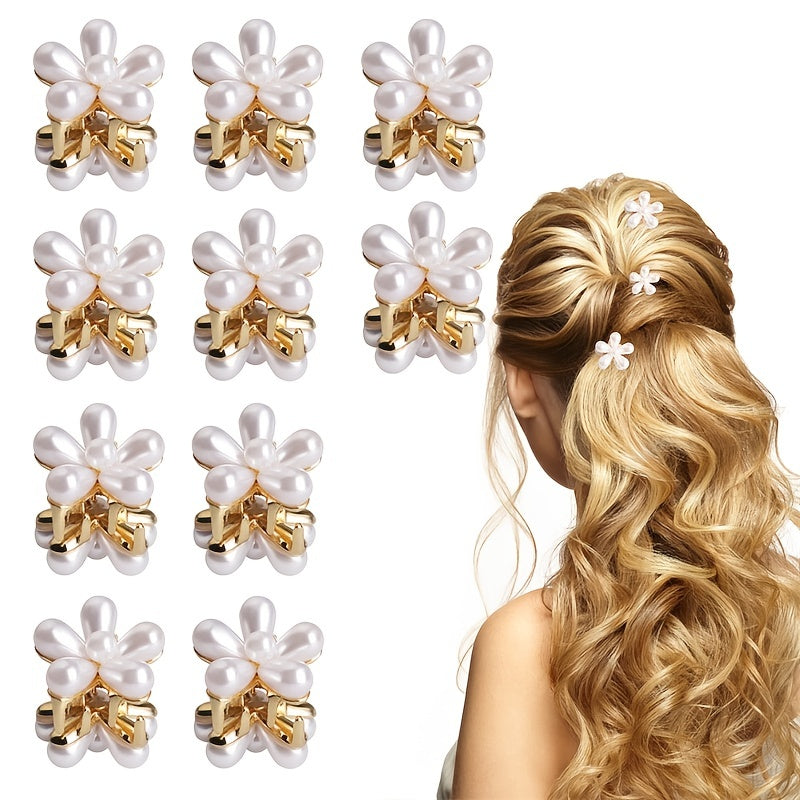 10pcs Mini Faux Pearl Hair Clips Flower Hair Claw Clip Wedding Accessories