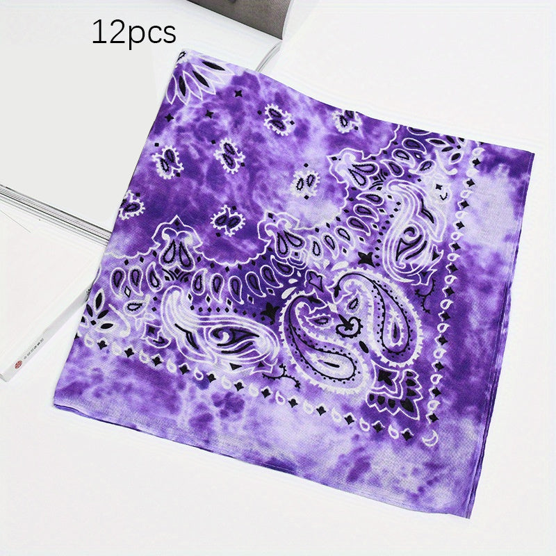 12pcs Tie Dye Double Cashew Flower Square Towel Multifunctional Headscarf