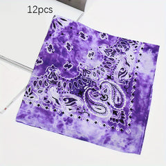 12pcs Tie Dye Double Cashew Flower Square Towel Multifunctional Headscarf