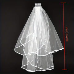 2 Layer Ribbon Trimmed Bridesmaid Veil Wedding Headpiece