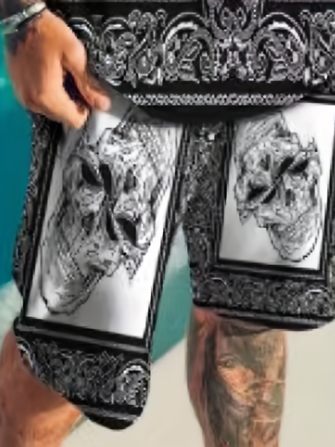 Skull All Over Print Mens 2 Piece Outfits Comfy T shirt And Casual Shorts Set