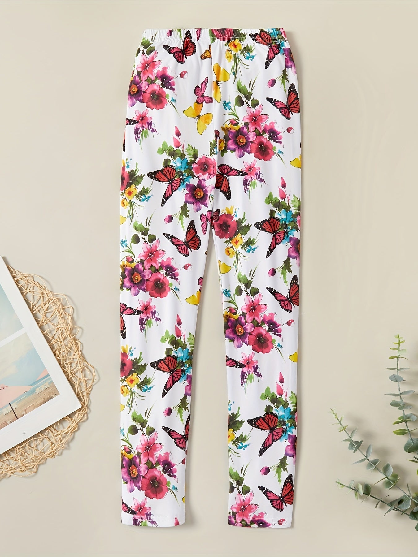 Kid Girl Butterfly Print Silk Leggings for Summer