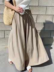  Solid Elastic High Rise Wide Leg Pants