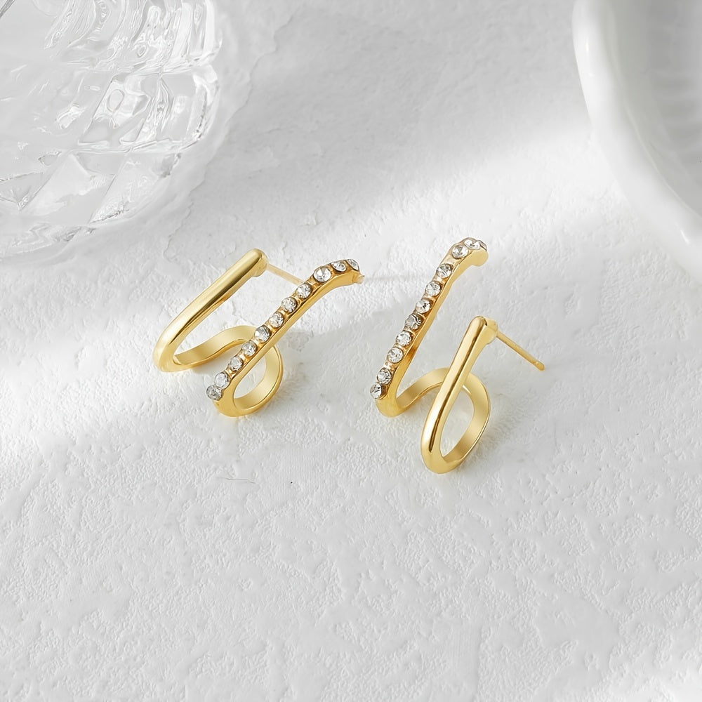 Geometric Rhinestone Stud Earrings Sweet Ear Jewelry