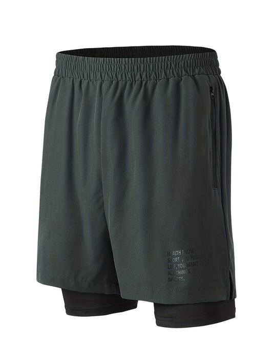 Men's 2-Layer Gym Shorts with Zip Pockets for Running & Workouts