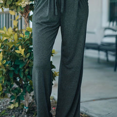 Solid Elastic Drawstring High Rise Straight Leg Pants