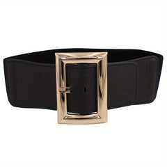Vintage Punk Oversized Buckle Belt PU Girdle Elastic Wide Waistband