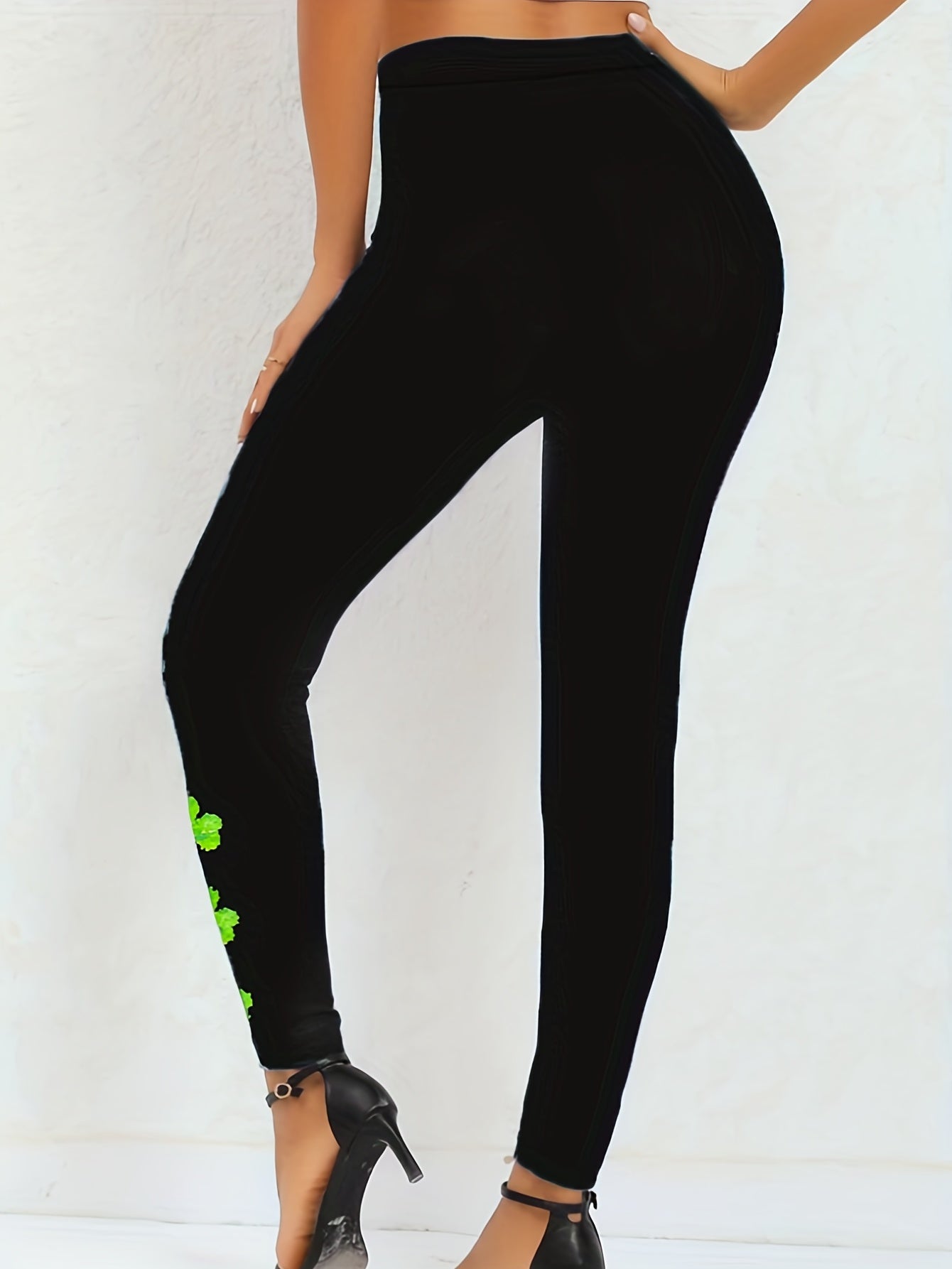 Shamrock Print Leggings Slim Casual Every Leggings Women's Clothing